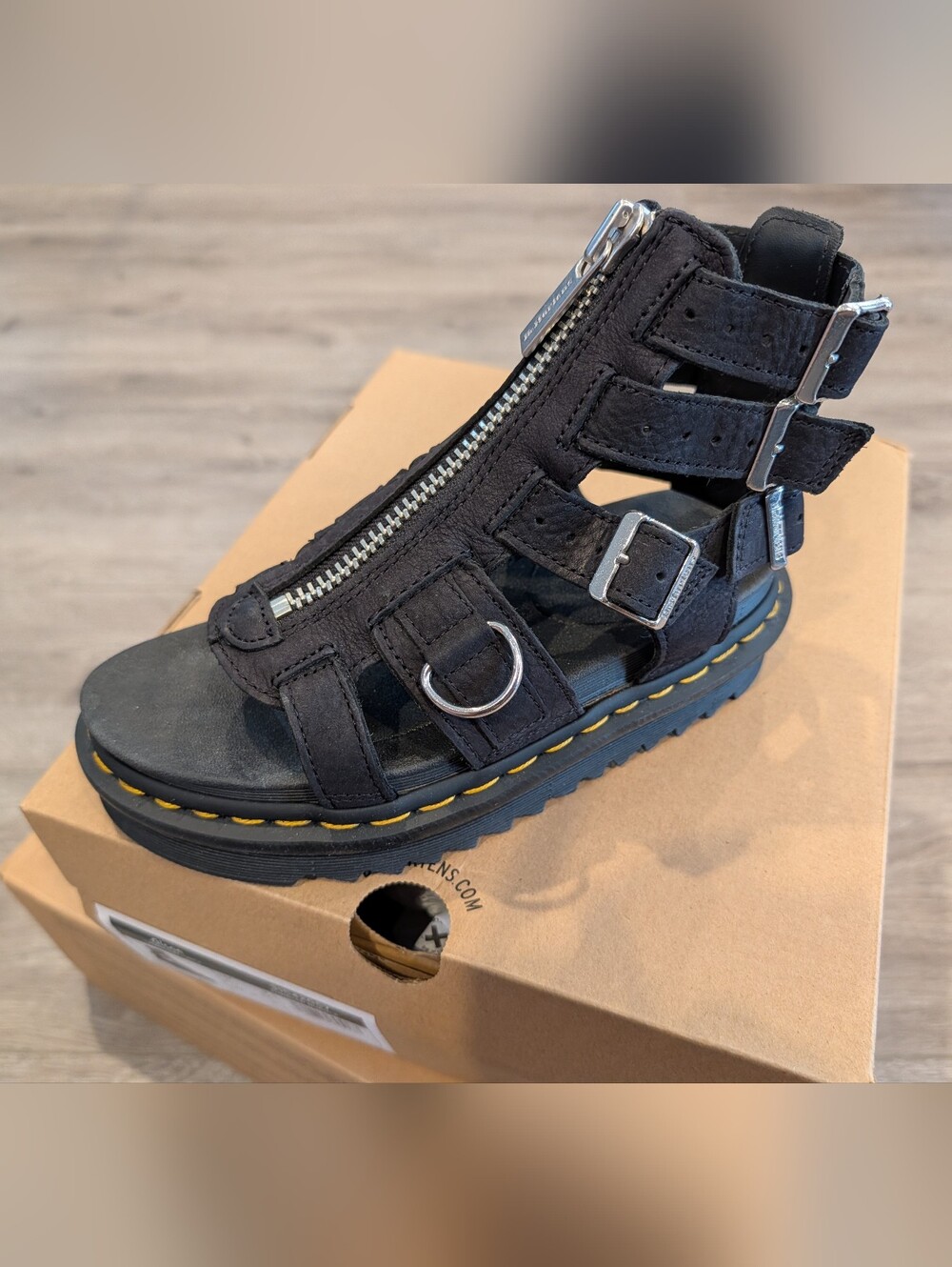 Dr. Martens Olson Charcoal Nubuck Gladiator Zip Sandals